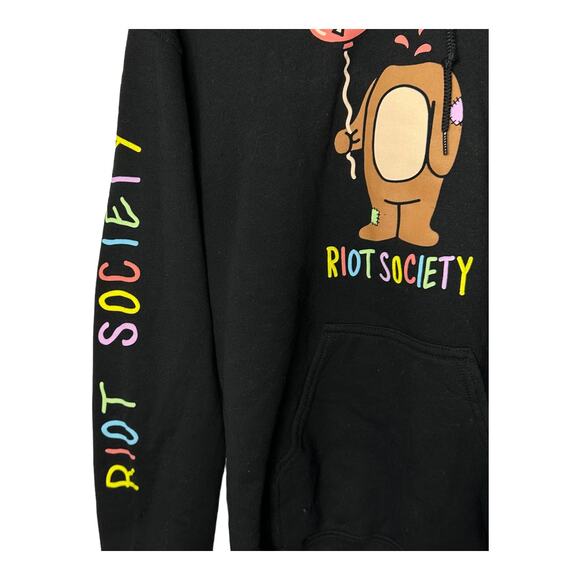 Riot Society Riot Bear Balloon Head Black Hoodie Men's Size Small - Picture 3 of 5